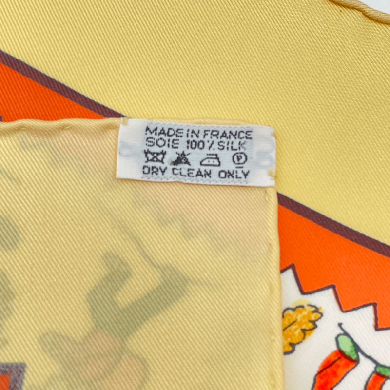 Hermes Carre 90 RE TOUR A LA Terre Homeward Bound Yellow 100% Silk Scarf