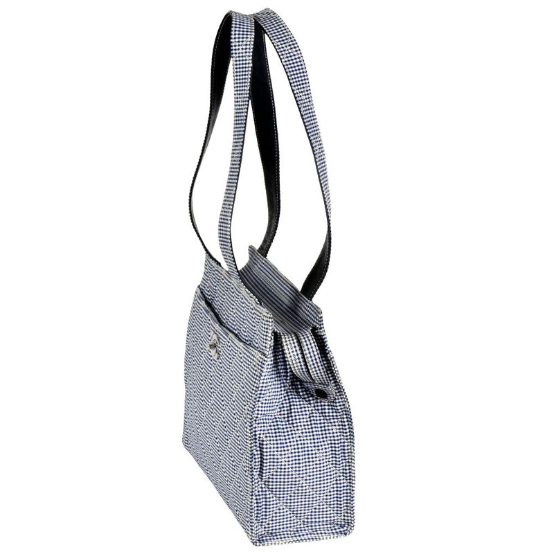 Chanel Coco Mark Matelasse Gingham Check Tote Bag Canvas Blue Silver Hardware