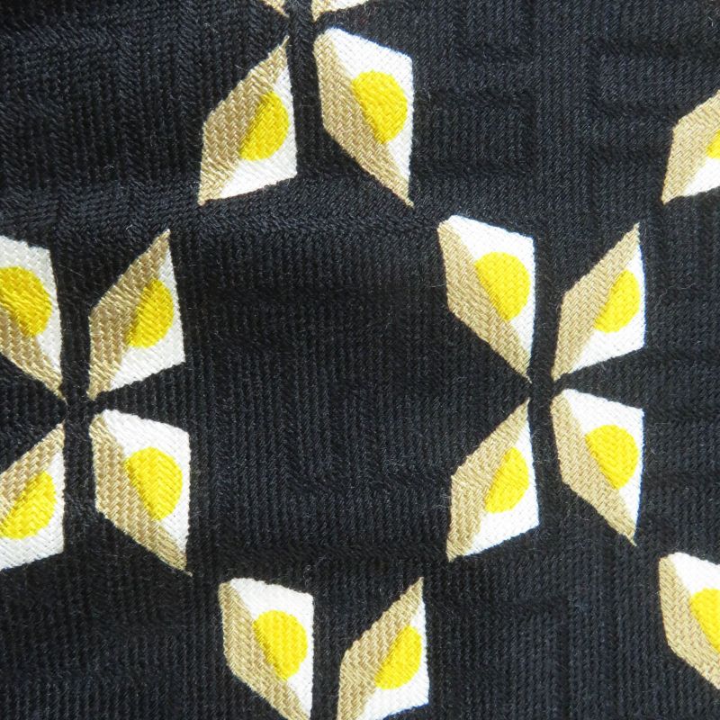 Fendi Fxt069 Silk Blend Raccoon Fur Zucca Pattern Scarf Black Yellow Beige