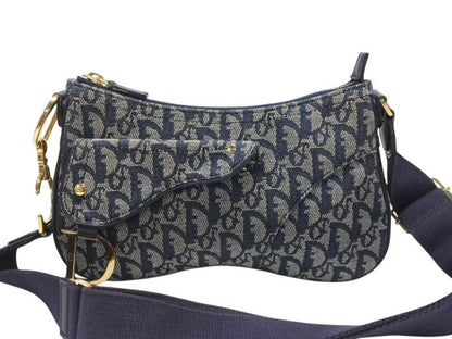 Dior Saddle Shoulder Bag Navy Trotter Pattern Galliano — view 2