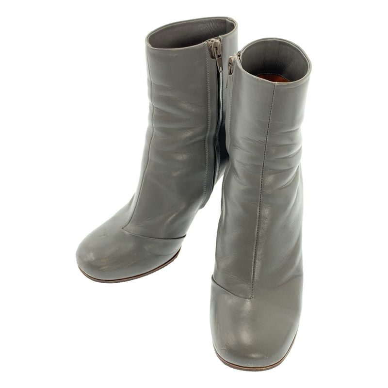 Celine - Phoebe Period Leather Ankle Heel Boots - 37 - Grey - Women's