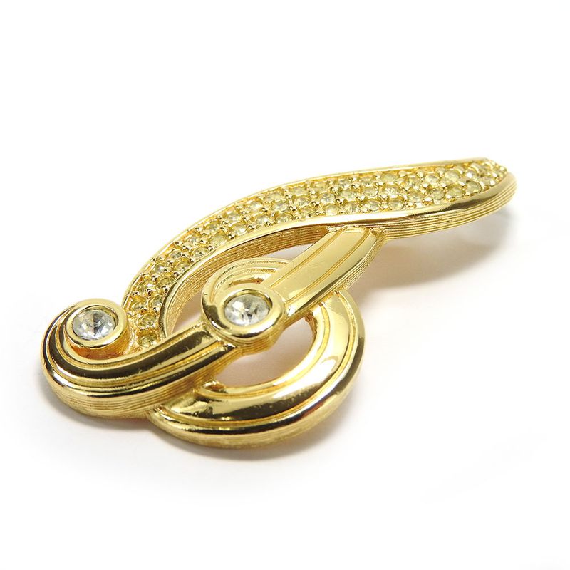 Christian Dior Pendant Top Metal Gold Clear Accessories Music Note Rhinestone