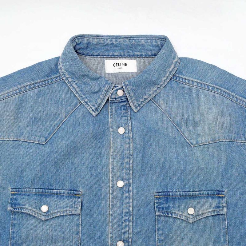 Celine Western Shirt Denim M Size Blue Men's Apparel Clothes
