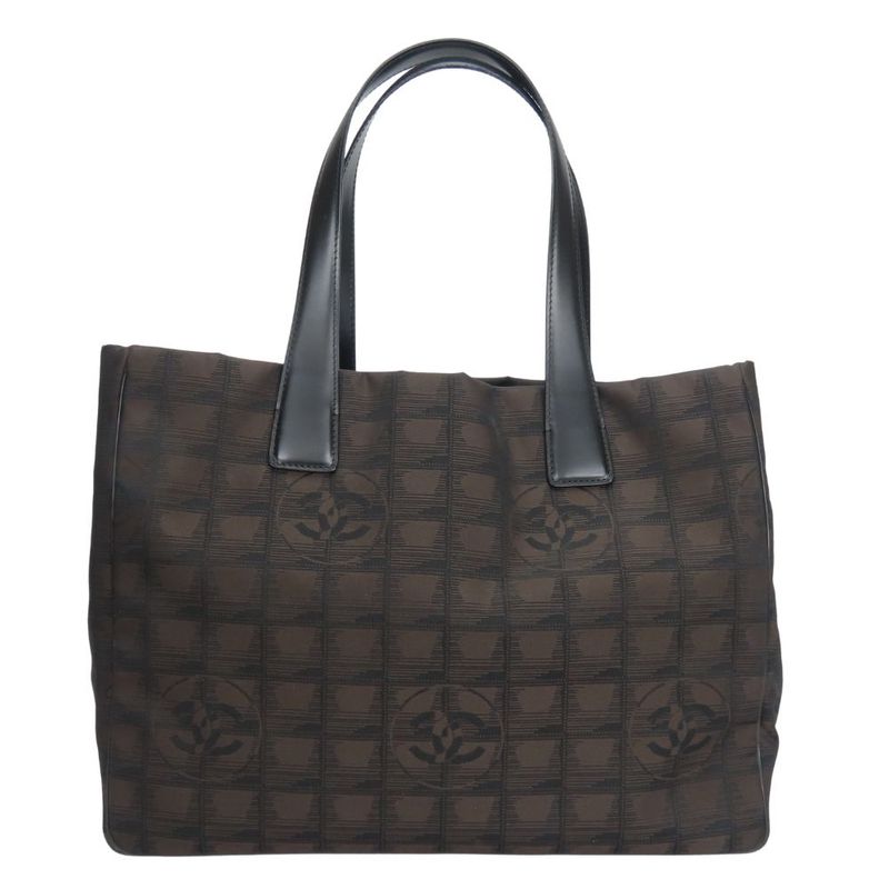Chanel Tote Bag MM New Travel Line Jacquard Nylon Marron Silver Hardware