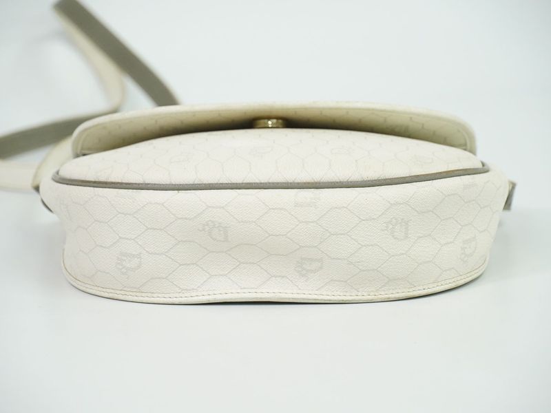 Authentic Christian DIOR Honeycomb Pattern Shoulder Bag Pochette PVC White Bag