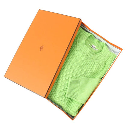 Hermes 23SS Cashmere Cotton Long Sleeve Cropped Knit With Logo Hardware Green