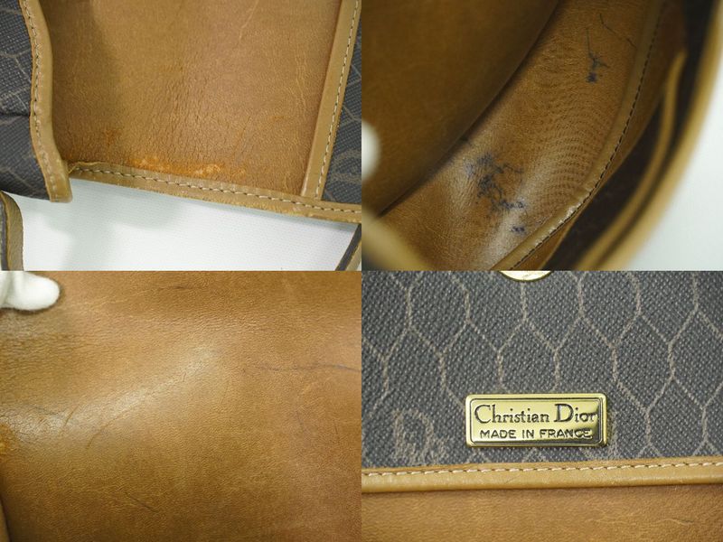 Authentic Christian DIOR Honeycomb Pattern Shoulder Bag Pochette PVC Black