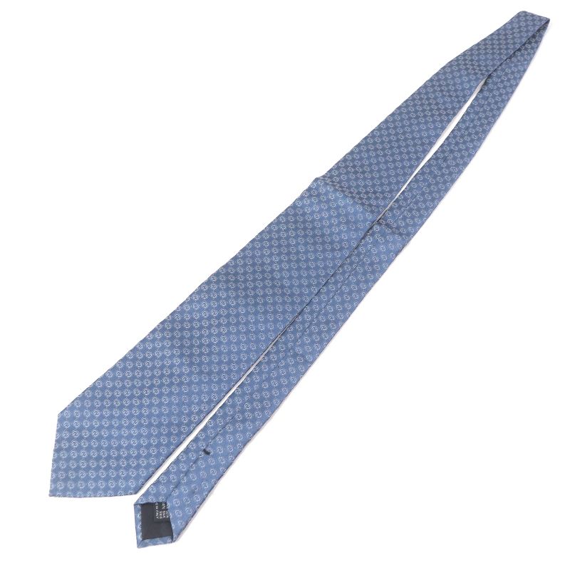 Gucci 100% Silk GG Logo All-over Pattern Cles Str Wide Tie Light Blue Made In