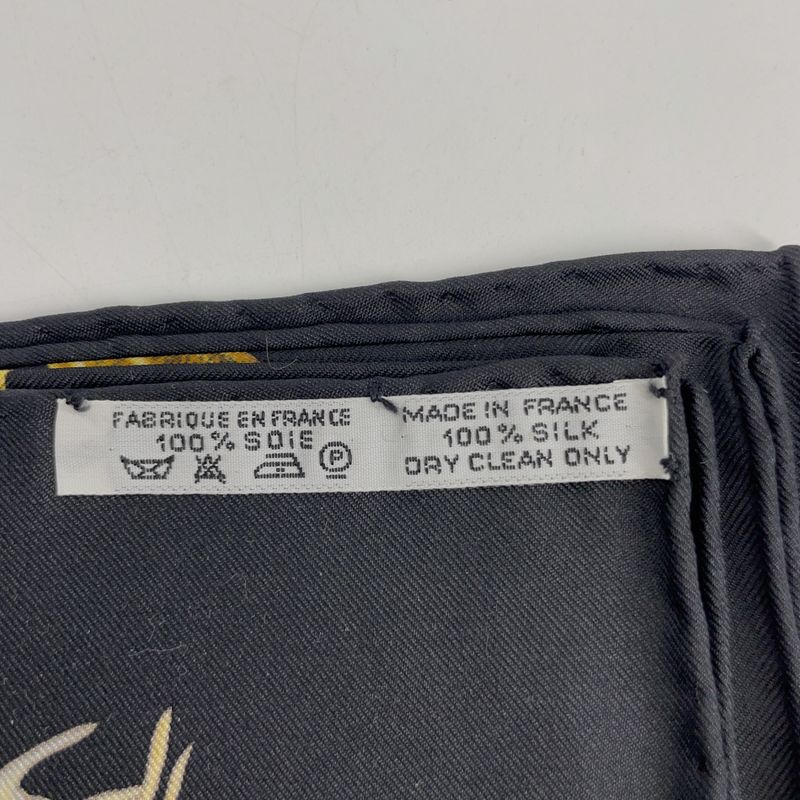 Hermes Carre 90 Passiflores Passion Flower Black 100% Silk Scarf