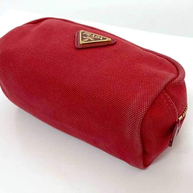 Prada Pouch Red 1n0175 Small Bag Canvas Leather Preowned