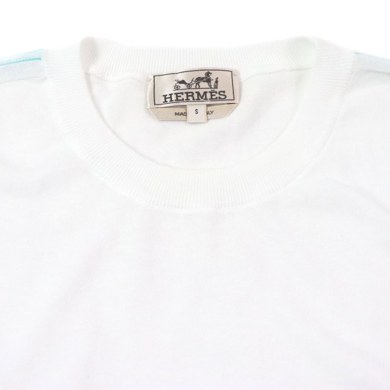 Hermes 23SS 100% Cotton Layered Design Crew Neck High Gauge Knit Sweater White