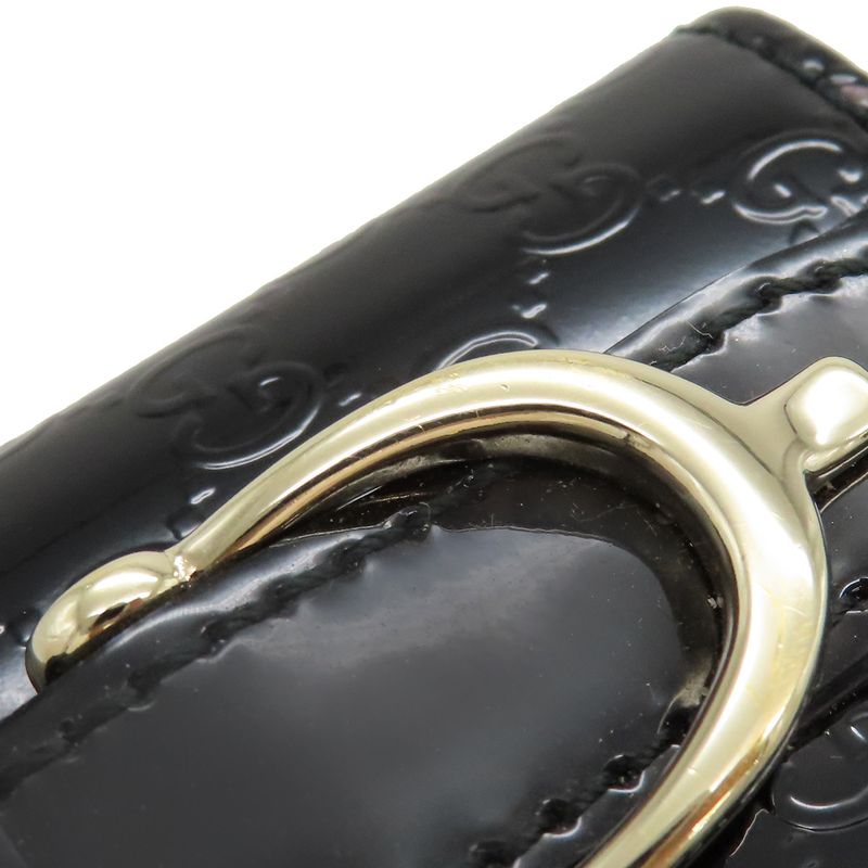 Gucci Key Case Micro Gucci Guccissima Horsebit Patent Leather Black Gold Hardware