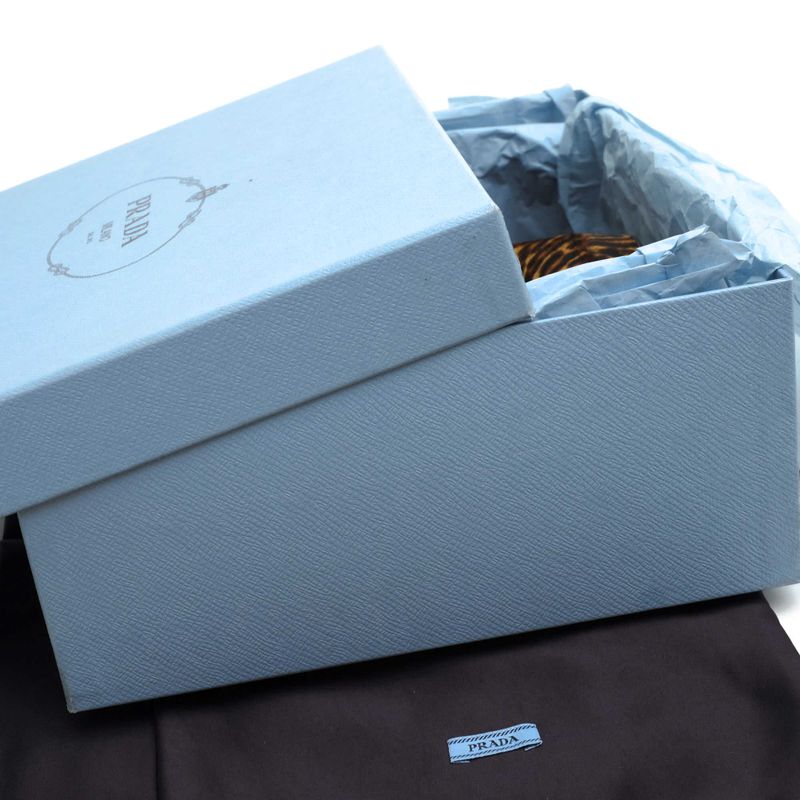 Prada Pumps Shoes Women Leather Dark Brown 8751 Leopard Chunky Heel High Heel