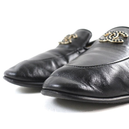 CHANEL 2023 23A G45008 Coco Mark Shiny Calfskin Leather Loafers Black 36