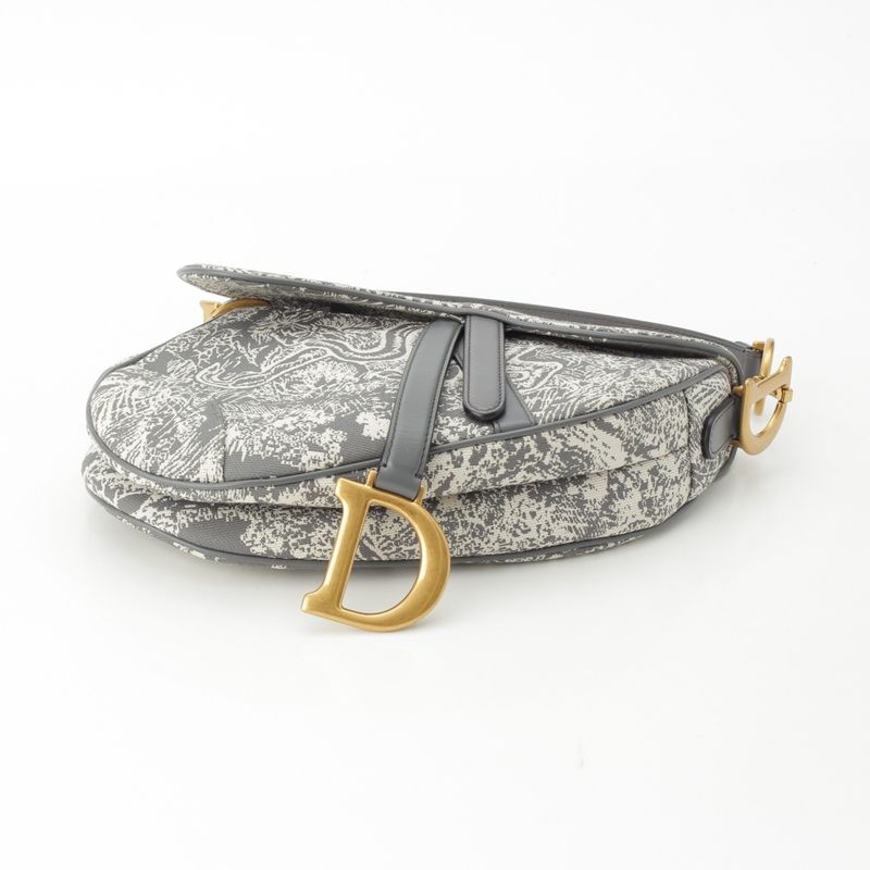 Dior Cotton Toile De Jouy Embroidered Saddle Shoulder Bag Gray