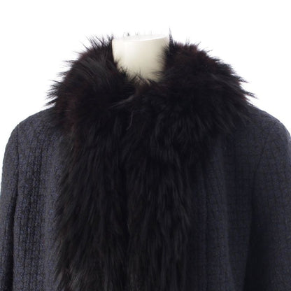 Chanel 00A Wool Nylon Fox Fur Collarless Jacket Outerwear P16217 Navy 44