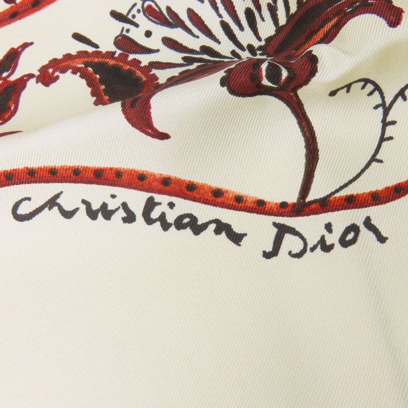 Christian Dior Scarf Silk White Red Paisley Bird Large Size Women Christian Dior
