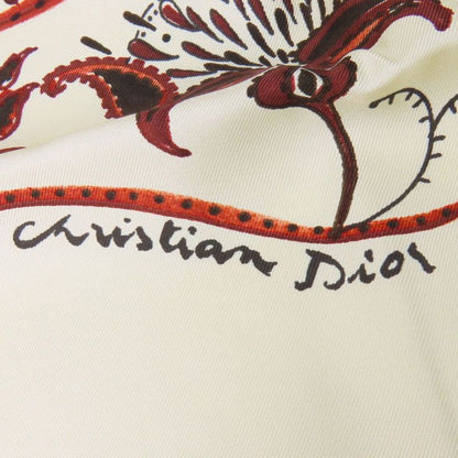 Christian Dior Scarf Silk White Red Paisley Bird Large Size Women Christian Dior