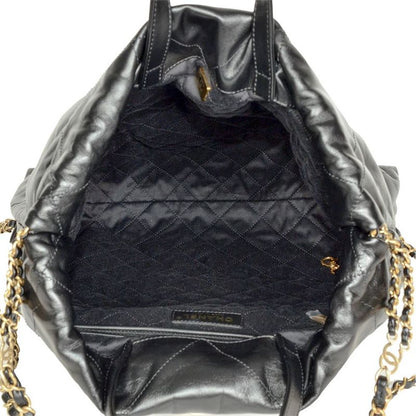 Chanel22 Matelasse Backpack Leather Black Knapsack Chain Shoulder Women