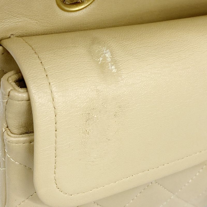 Chanel Shoulder Bag Matelasse Lambskin Beige Gold Hardware Women