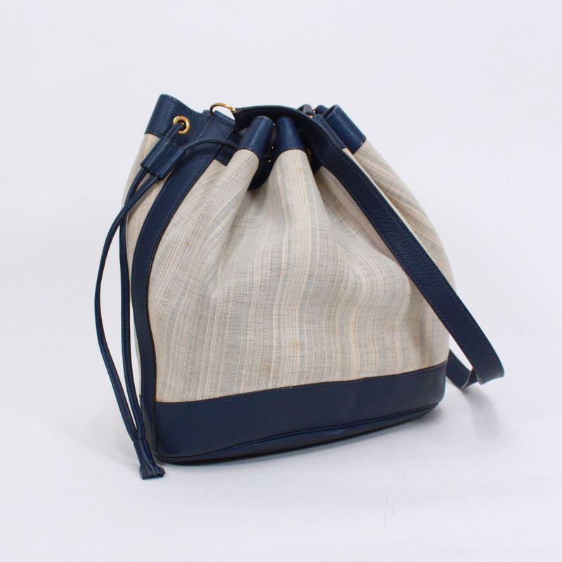 Hermes Market PM Leather And Canvas Blue Handbag Gold
