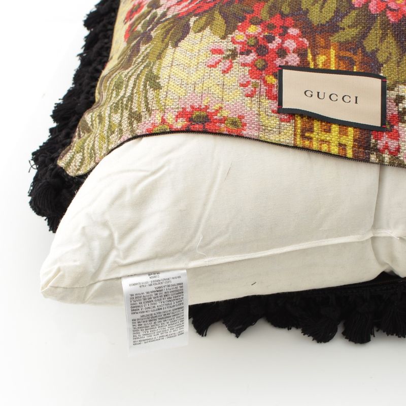 Gucci Fabric Feather Flower GG BEE Embroidered Fringe Pillow Cushion Interior
