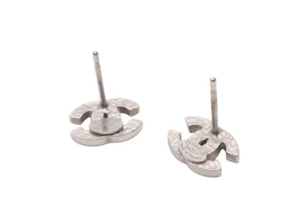 Chanel CC Logo Earrings 09 Rhinestone Metal Silver Clear — view 6