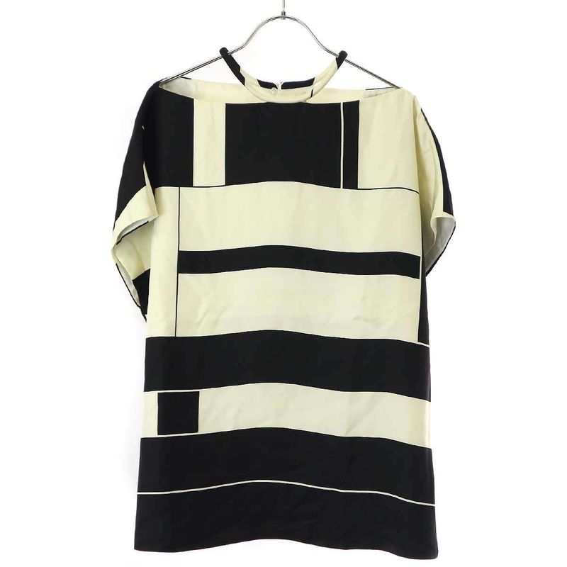 Hermes 2017 Pre-Fall Geometric Silk Top Black Ivory 44