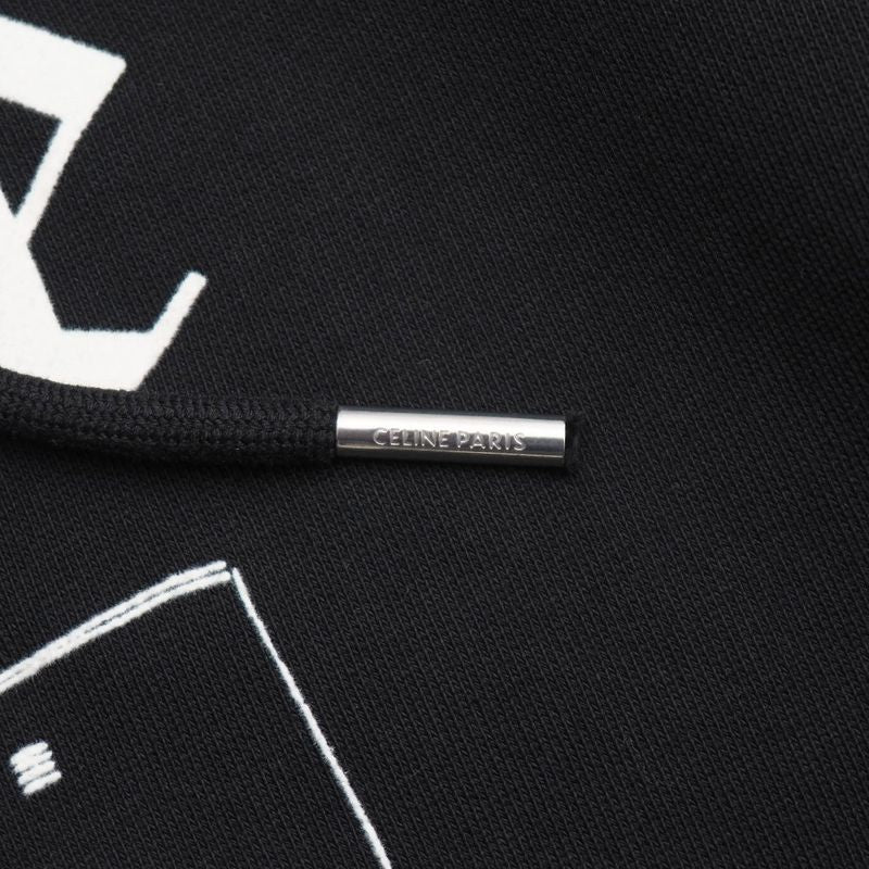 Celine Troubadour Loose Hoodie Size M Flocked Sweatshirt Black 20251020 Ra6195