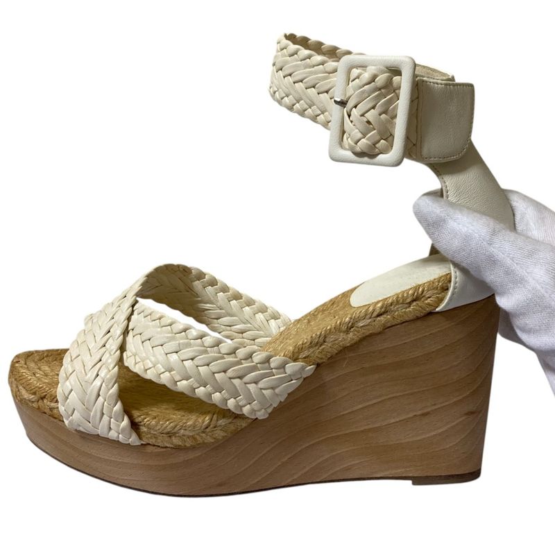 Good Hermes Wedge Sole Mesh Leather Wood Sandals Equivalent to 23.5cm (9.25in)