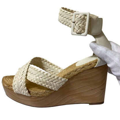 Good Hermes Wedge Sole Mesh Leather Wood Sandals Equivalent to 23.5cm (9.25in)