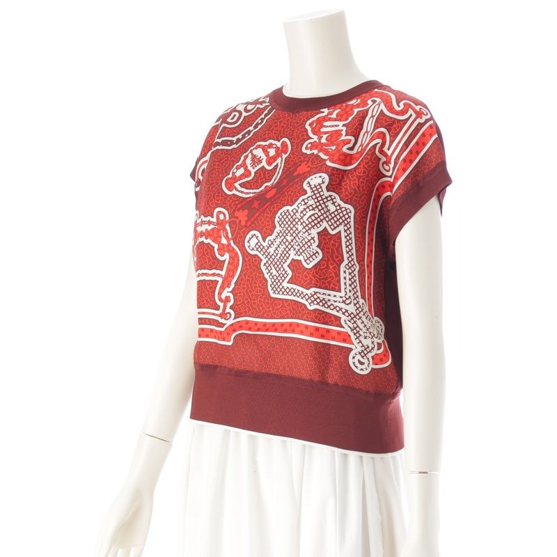 Hermes 24 Silk Chaine D'ancre Allover Pattern Short Sleeve Top 4e2832dx Orange