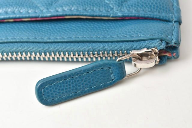 Chanel Coin Case Card Case A84105 Chanel Matelasse Caviar Skin Blue Silver