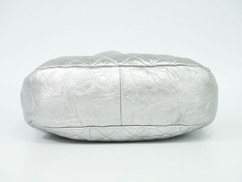 Authentic Chanel 31 Coco Mark 2WAY Chain Shoulder Bag Handbag Leather Silver