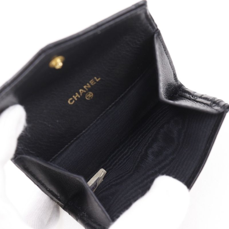 Chanel Bicolore Coco Mark Calf Black Ladies Coin Case