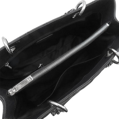 Chanel Gst Tote Bag Caviar Skin Black Silver Hardware Black Matelasse Chain