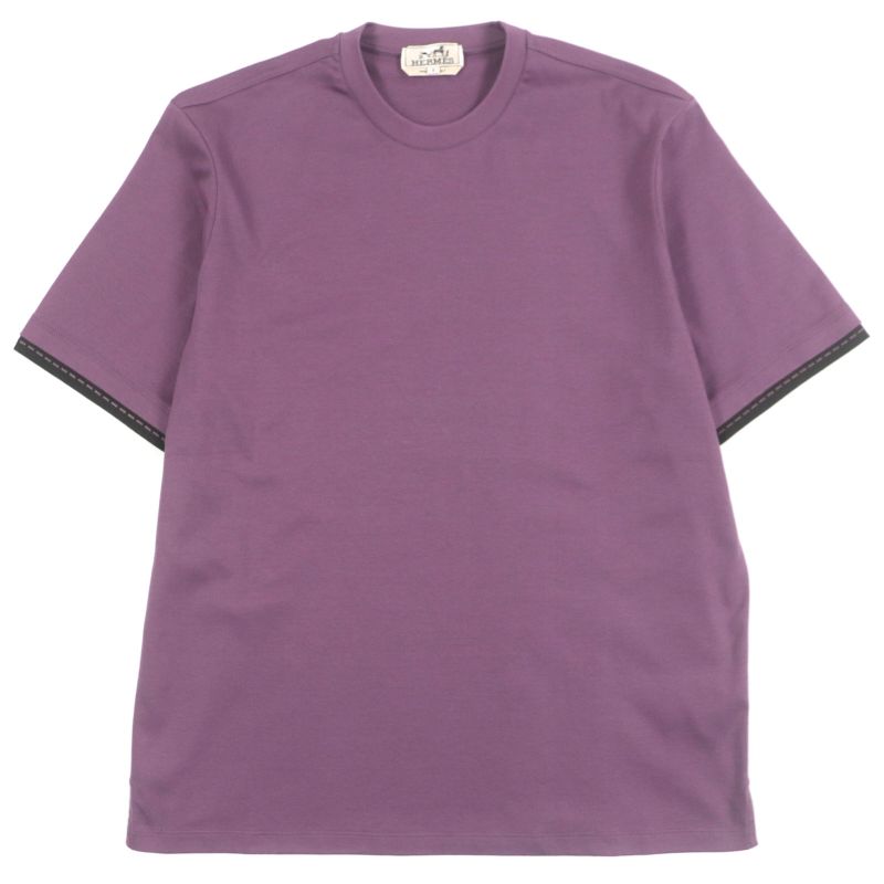 Hermes 24SS H467950ha 100% Cotton Saddle Stitch Crew Neck Short Sleeve Short