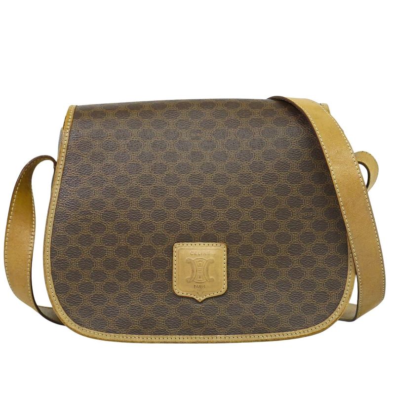 Authentic Celine Macadam Shoulder Bag Pochette PVC Brown Macadam Bag Pre-owned