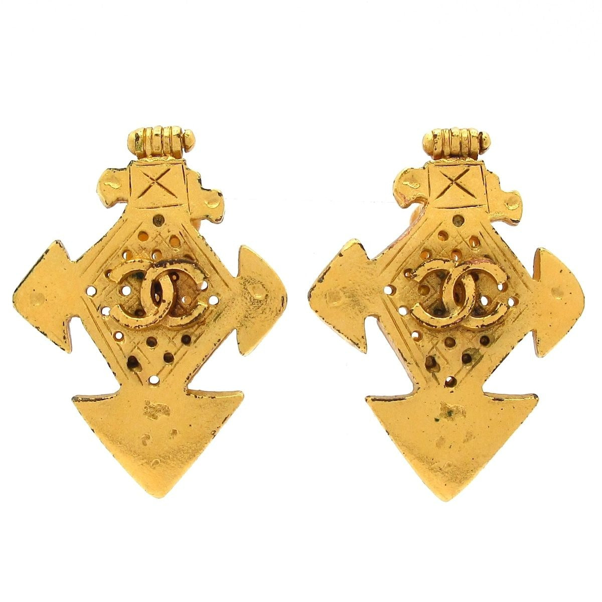 Chanel Earrings Gold Cross