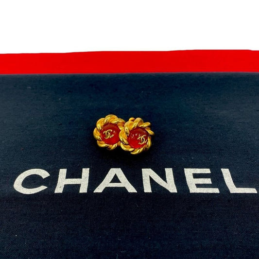 Chanel Vintage Gripoix Coco Mark Colored Stone Earrings Ear Cuff Accessories