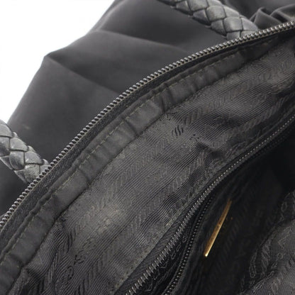 Prada Handbag Tessuto Bow Braided Handle 2-Way Black Nylon Leather Shoulder — view 10
