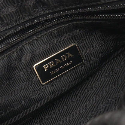 Prada Handbag Tessuto Bow Braided Handle 2-Way Black Nylon Leather Shoulder — view 4