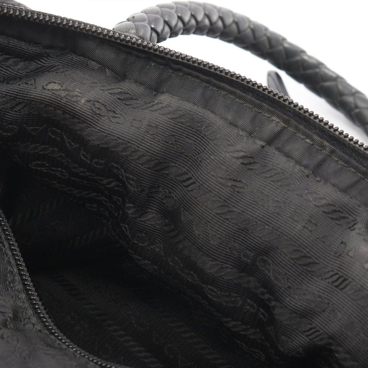 Prada Handbag Tessuto Bow Braided Handle 2-Way Black Nylon Leather Shoulder — view 5