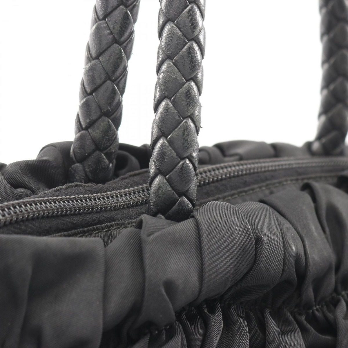 Prada Handbag Tessuto Bow Braided Handle 2-Way Black Nylon Leather Shoulder — view 8