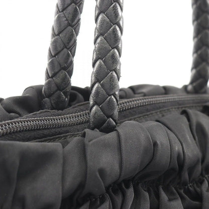 Prada Handbag Tessuto Bow Braided Handle 2-Way Black Nylon Leather Shoulder — view 8
