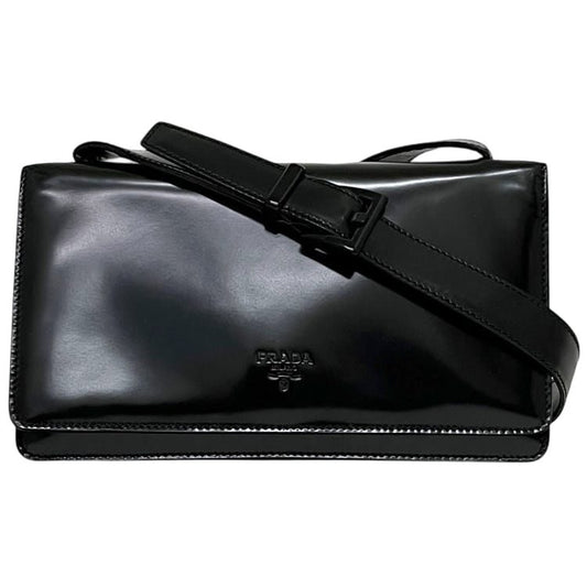 Prada Shoulder Bag Leather Spazzolato Nero Black Vintage