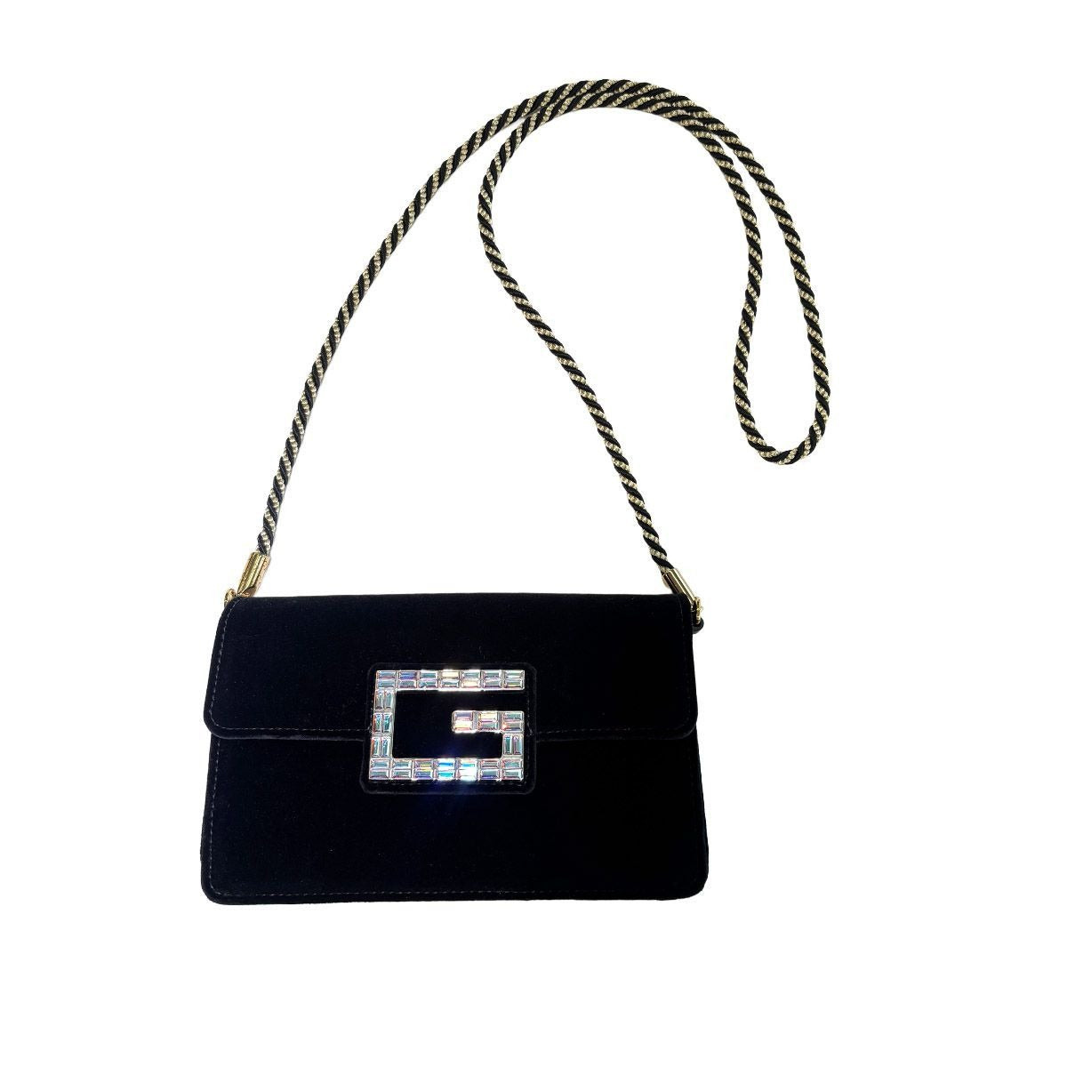 Gucci Shoulder Bag 2-Way Clutch Broadway Black Velvet Bag with Square