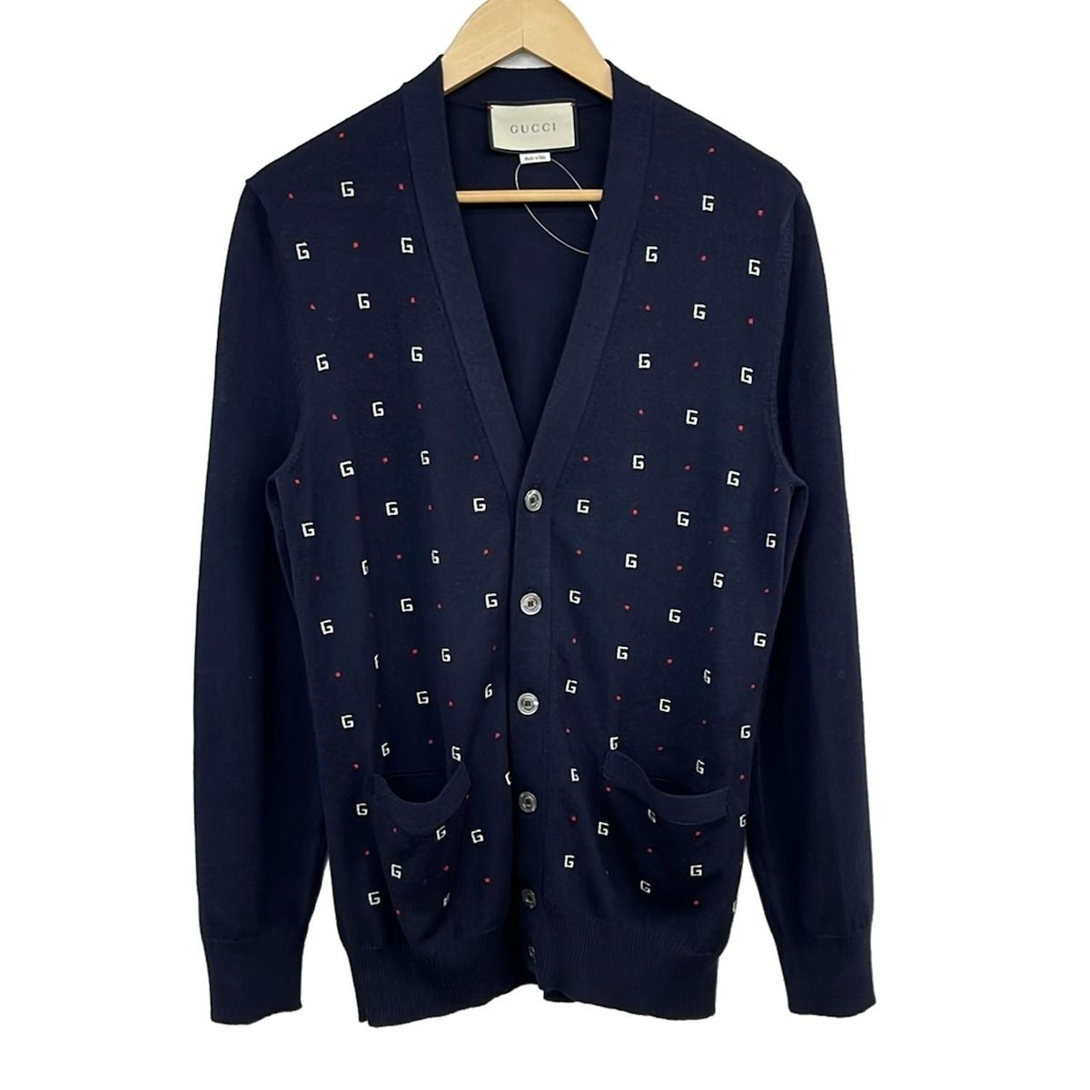 Gucci Cardigan M Navy White Red Long Sleeve