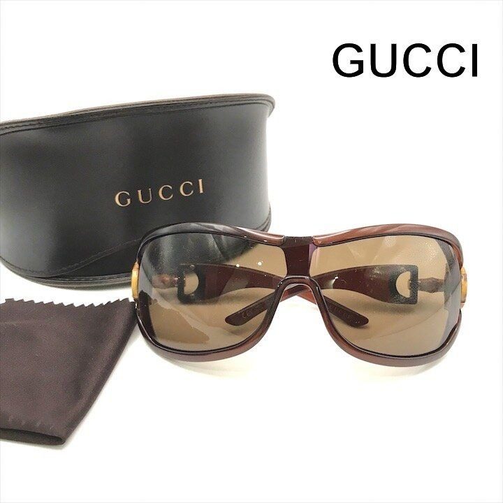 Gucci Bamboo Motif Sunglasses Eyewear Brown with Case Gift