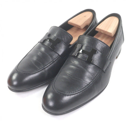 Hermes Leather Constance Logo Loafers Moccasins Black 41